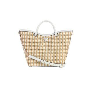 GUESS Atalia woven raffia large tote crossbody bag- Natural /White
